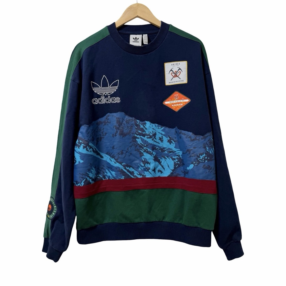 Adidas Mens Explore The Sky Mountaineering Trefoil Patch Sweatshirt Size L Navy